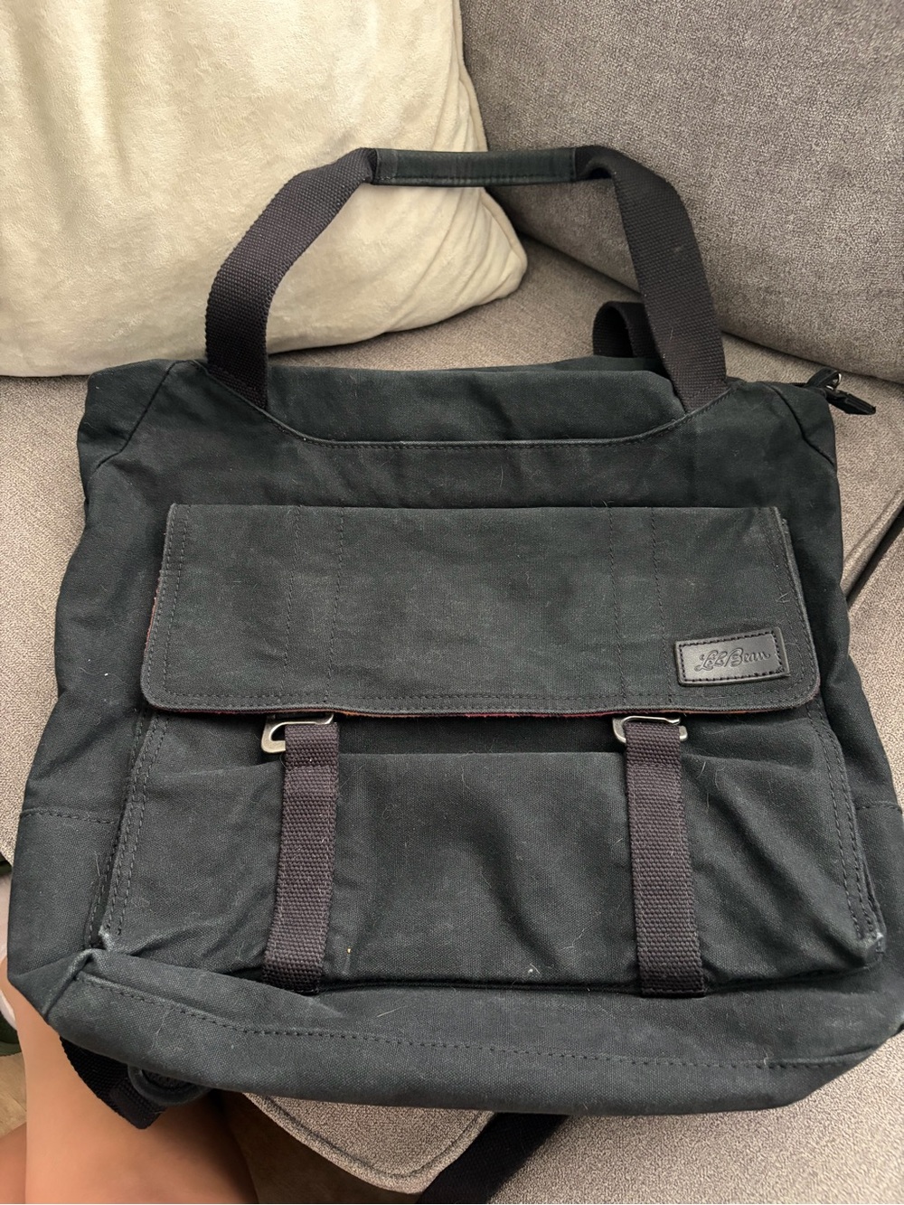 L.L. Bean Black Canvas Messenger Tote Bag